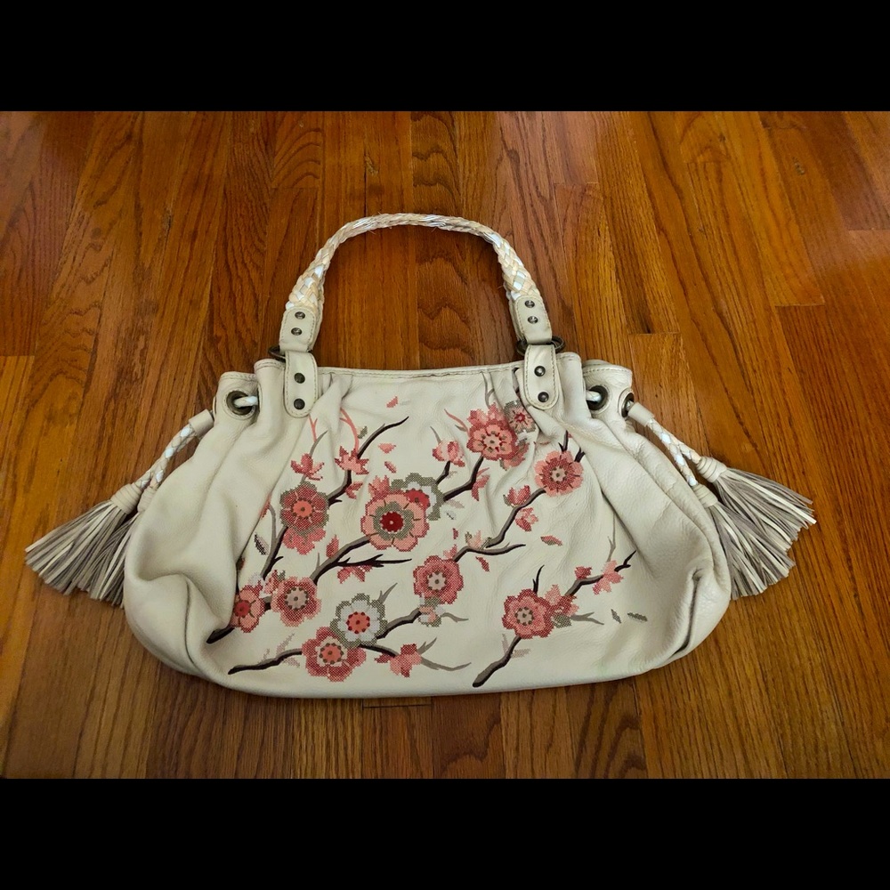 Isabella Fiore Floral Embroidery Leather Shoulder Bag